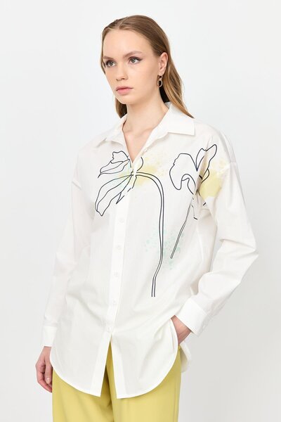 accort Soyut Desen Pamuklu Gömlek-KEMIK