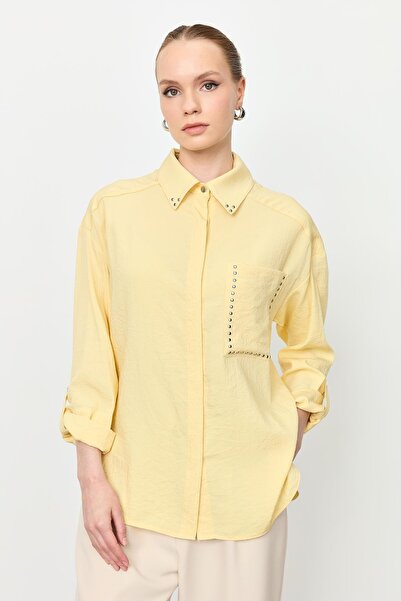 accort Yaka ve Cep Detaylı Gömlek-SARI