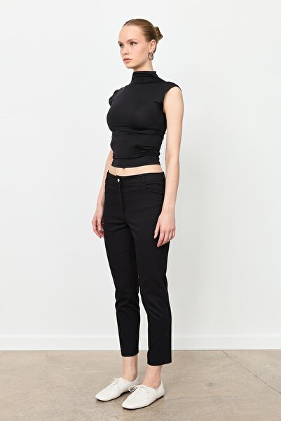 accort Dar Paça Pamuk Pantolon-SİYAH