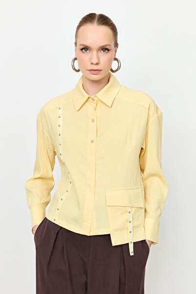 accort Zımba Şerit Detaylı Gömlek-SARI
