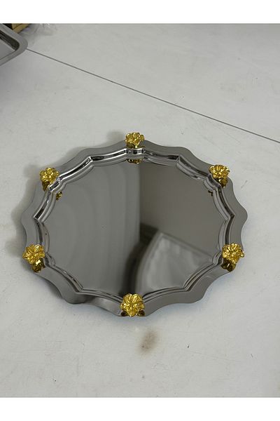 SEVA ÇELİK Stainless Steel Presentation Tray with 6 Round Wavy Japanese Roses