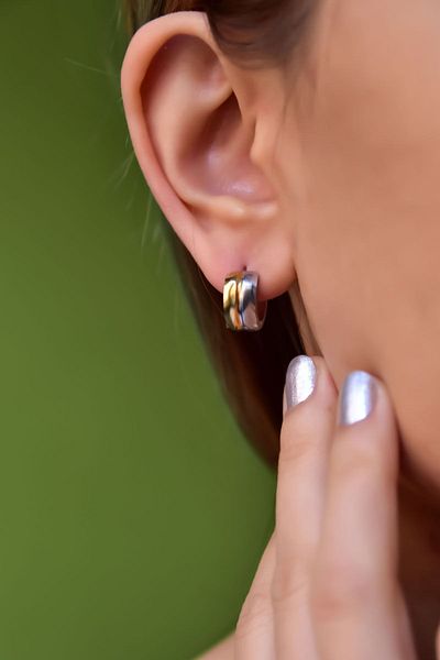 Papatya Silver Steel White-yellow Hoop Earrings