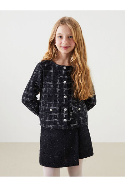 LC Waikiki Alita City Lcw Kids Black Tweed Plaid Loose & Baggy Girls' Jacket ...