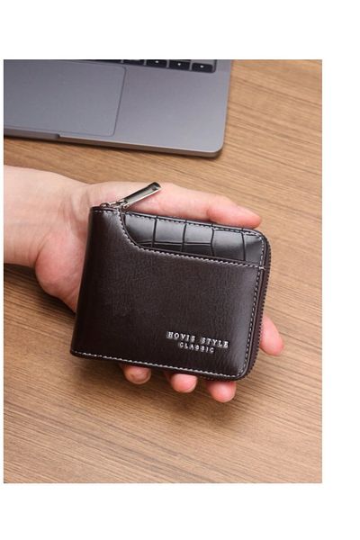 hov Leather wallet,external zipper and 8 internal pockets,elegant wallet for money,ATM cards and coins