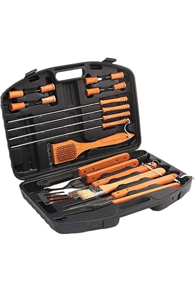 Lotus rose مجموعة أدوات الشواء الاحترافية بمقبض خشبي مكونة من 18 قطعة