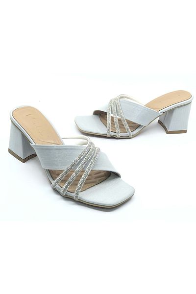 Kids Club Shoes Γυναικείες παντόφλες με τακούνι Feles Σατέν Ρίγες ΑΣΗΜΕΝΙΟ