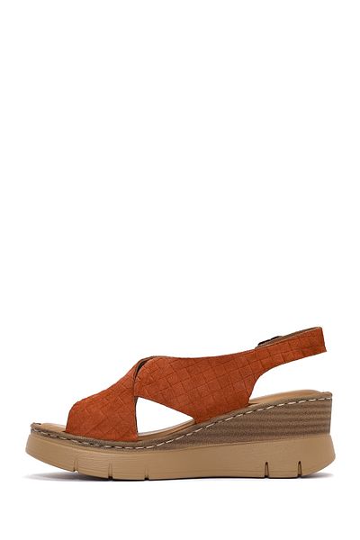 Derimod Women's Tan Ankle Buckle Wedge Heeled Leather Comfort Sandals 25Sfd 341810