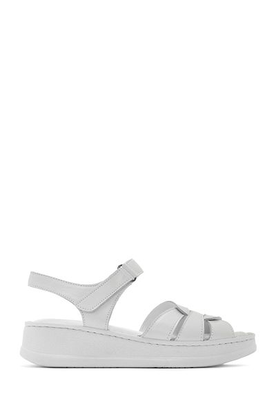 Derimod Women's White Banded Thick Soled Leather Comfort Sandals 25Sfd 321418