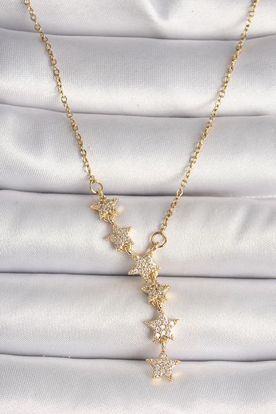 robotrend 316L Steel Gold Color Chain Zircon Stone Star Model Women's Necklace