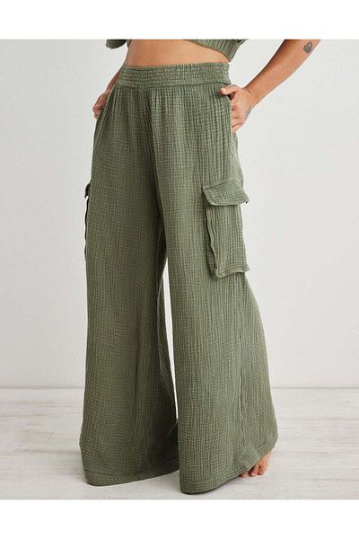 AMERICAN EAGLE Aerie Gauzy High Waisted Cargo Pant