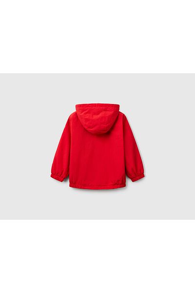 United Colors of Benetton Baby Boy Red Sleeve Logo Detailed Lined Hooded Raincoat