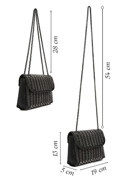 Derimod Women's Black Long Strap Stone Evening Dress Crossbody Bag 25Sbd2954Ts