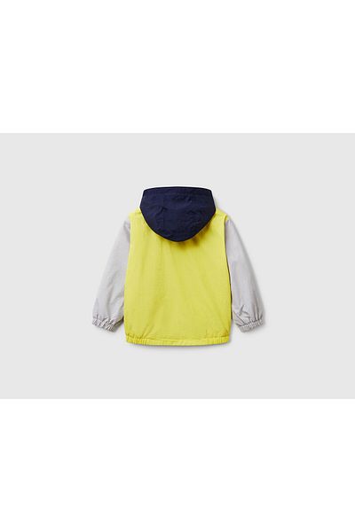 United Colors of Benetton Baby Boy Yellow Sleeve Logo Detailed Lined Hooded Raincoat