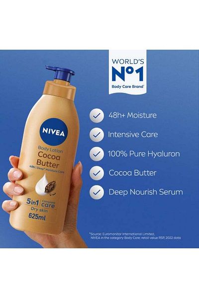 NIVEA Cocoa Butter & Vitamin E Body Lotion for Dry Skin 625ml