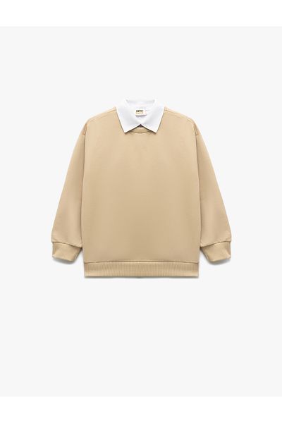 Koton Long Sleeve Shirt Collar Detailed Cotton Basic Sweatshirt