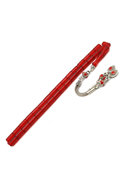 Selderesi Kırmızı Mineli Püskül Ok Gibi KESME Ateş Kehribar Tesbih
