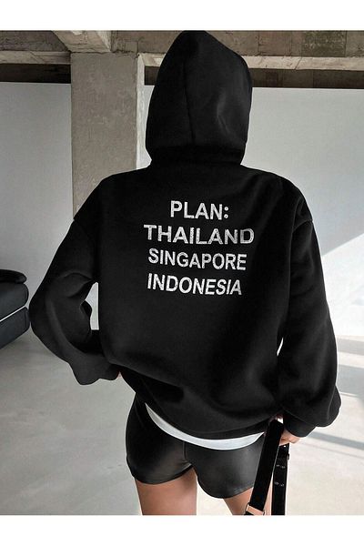 Sweetline Plain Thailand Sweatshirt - Black Printed Oversize Winter Thick Hoodie