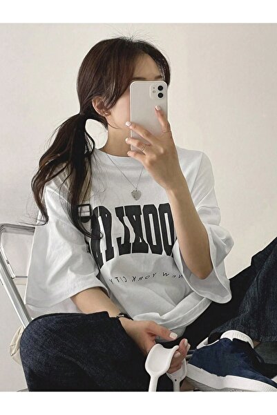 Sweetline Μπλουζάκι Brooklyn Letter Single Jersey - Λευκό εμπριμέ μπλουζάκι με λαιμόκοψη