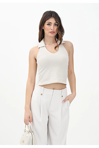 Calvin Klein Kadın Polo Yaka Kolsuz Kısa Bej Bluz J20J225320-ADA