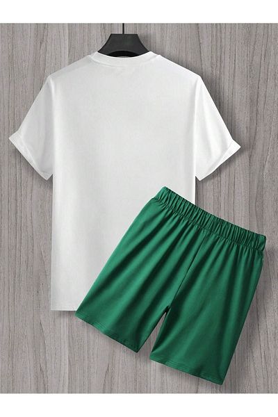 Sweetline T-Shirt Shorts - Λευκό Πράσινο κάτω επάνω ομαδικό σορτς Combo T-Shirt με εμπριμέ λαιμόκοψη