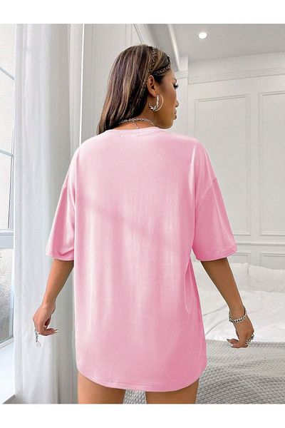Sweetline Μπλουζάκι California West Coast Single Jersey - Ροζ εμπριμέ μπλουζάκι με λαιμόκοψη