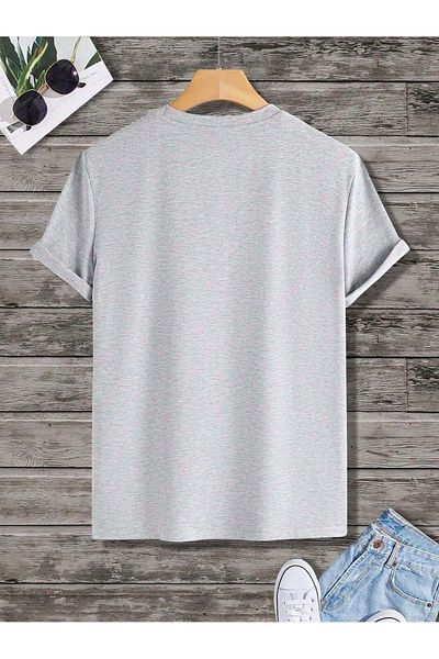 DUBU BUTİK Robotic Rabbit Single Jersey T-Shirt - Gray Printed Oversize Crew Neck T-Shirt
