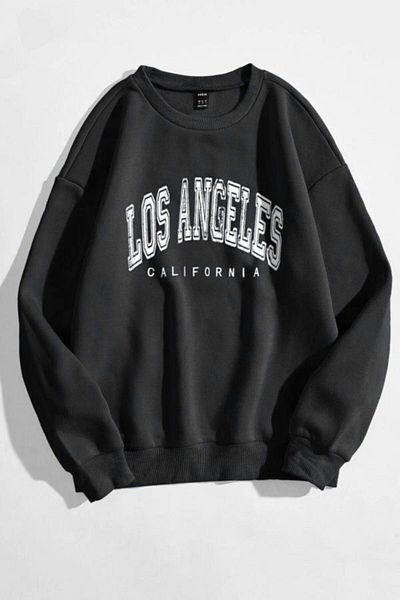 Sweetline Hanorac Los Angeles California - Negru Imprimat Oversize Iarna Gros Ciclism Yala