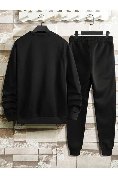 Sweetline Σετ φόρμας Robot Bear Φούτερ Jogger - Μαύρο εμπριμέ Oversize Raster Crew Neck