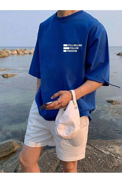 Sweetline Still Follow T-Shirt Shorts - Sax Blue White Bottom Top Team Shorts T-Shirt Combo Printed Crew Neck