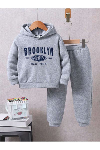Sweetline Brooklyn Mount Printed Grey παιδική φόρμα - με κουκούλα