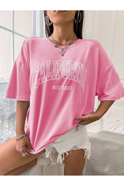 Sweetline Μπλουζάκι California West Coast Single Jersey - Ροζ εμπριμέ μπλουζάκι με λαιμόκοψη