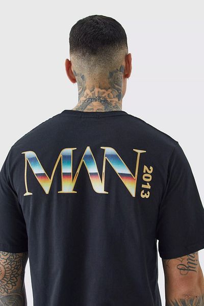 DUBU BUTİK Man Pattern Single Jersey T-Shirt - Black Printed Oversize Crew Neck T-Shirt