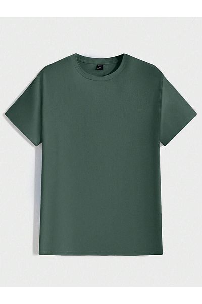 DUBU BUTİK 3-Piece Basic Single Jersey T-Shirt - Green Brown Black Oversize Crew Neck T-Shirt