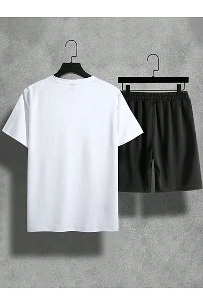 Sweetline Tricou și pantaloni scurți pentru pisici NASA - Set de sus și de jos și guler combinat alb-negru și bicicletă