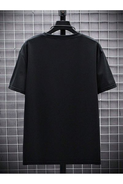 DUBU BUTİK Ny Text Single Jersey T-Shirt - Black Printed Oversize Crew Neck T-Shirt