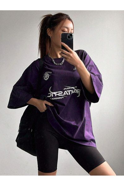 CLAYES Fantastic Single Jersey T-Shirt - Purple Printed Oversize Crew Neck T-Shirt
