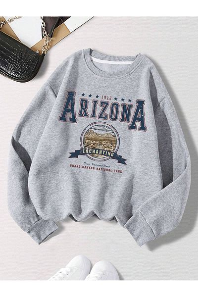 Sweetline Arizona 1912 Sweatshirt - Gray Printed Oversize Winter Thick Cycling Yala