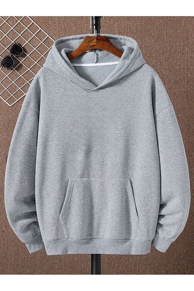 Sweetline Plain Basic Sweatshirt - Gray Oversize Winter Thick Hoodie