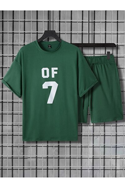 Sweetline Of 7 T-Shirt Shorts - Nefti Green Bottom Top Team Shorts T-Shirt Combination Printed Crew Neck