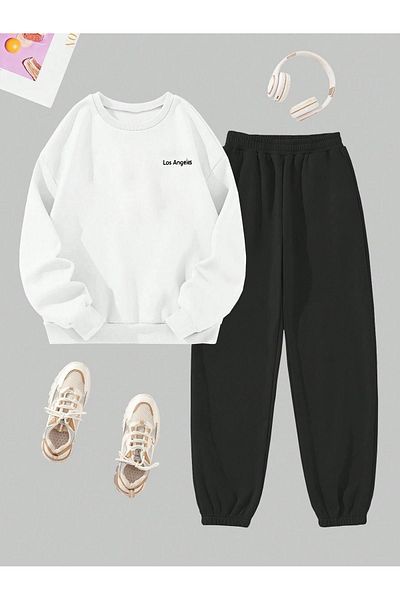 Sweetline L.A Mini Φούτερ Φούτερ Jogger - Oversize Μαύρο-Λευκό