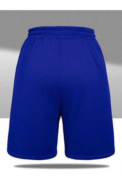 DUBU BUTİK Ny Written Combed Cotton Shorts - Sax Blue Printed Short Without Cord