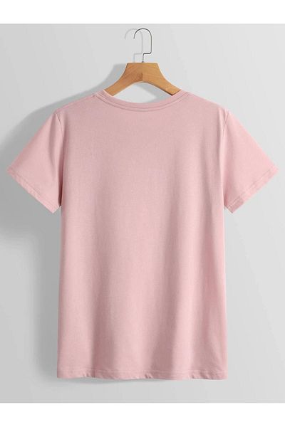 DUBU BUTİK Relax Bear Single Jersey T-Shirt - Pink Printed Oversize Crew Neck T-Shirt