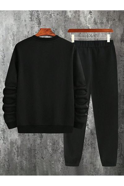 Sweetline Unisex Σετ φόρμας King Φούτερ Jogger - Μαύρη στάμπα Oversize Raster Crew Neck