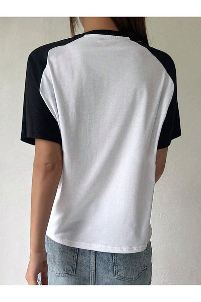 DUBU BUTİK Bravely Believable T-Shirt - White Black Printed Oversize Crew Neck Raglan Sleeve T-Shirt