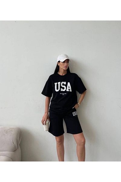 Sweetline USA T-Shirt Σορτς - Μπλουζάκι με μπλουζάκι με στάμπα με λαιμόκοψη