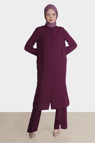 Alvina Neck Buttoned Double Trousers with Slit Detail.Team - 42517