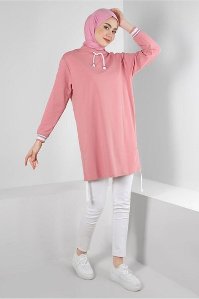 Alvina 43845 Model Gathered Collar Tracksuit Tunic