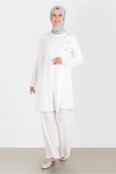 Alvina Ribbed Stone Detailed Double Trousers Set - 42882