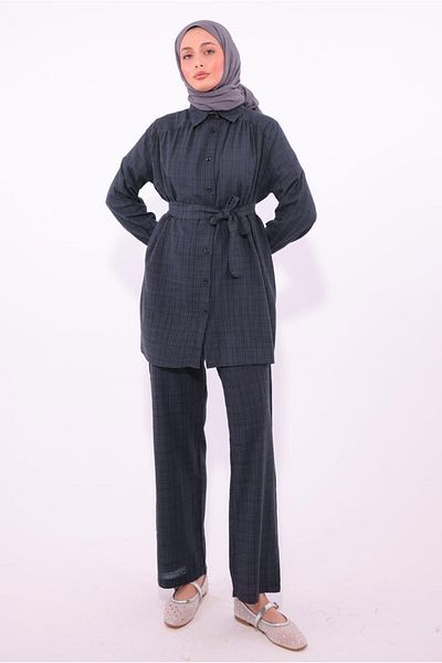 TRENDTESETTÜR Women's Gray (Antresite) Belted Trousers Suit t 2974