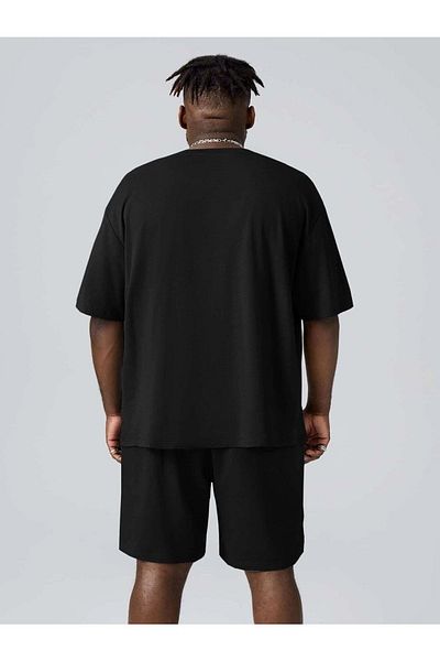 Mythologie Size 23 T-shirt Shorts - Black Shorts T-Shirt Bottom Top Set Printed Oversize Crew Neck